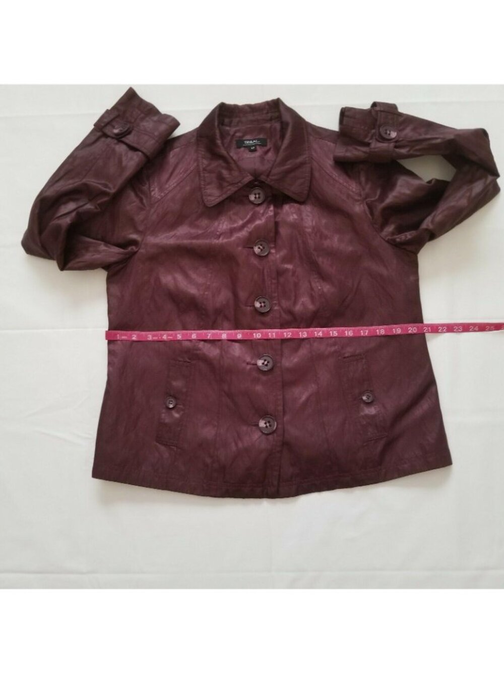 Tribal Women’s Long Sleeve Lined Burgundy Button-Up Coat Jacket Size 12 - Picture 11 of 16